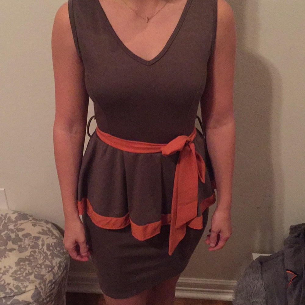 Brown and orange peplum dress